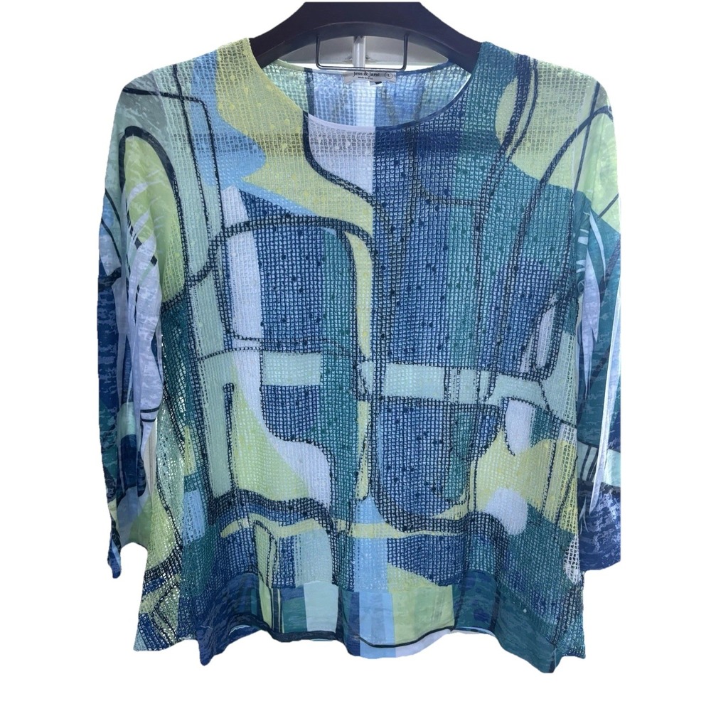 Jess & Jane Large Windmill‎ Boucle Mesh Tunic  Burnout Lining Long sleeve Mint